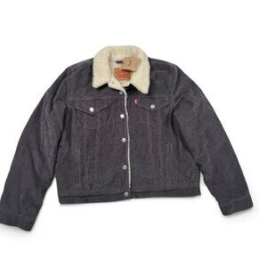Levis Corduroy‎ Trucker Jacket Womens Large Sherpa Lined Gray Snap Button NWT